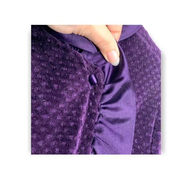 Vintage 80s Purple Satin Textured Velvet Long Robe Small - Picture 11 of 12